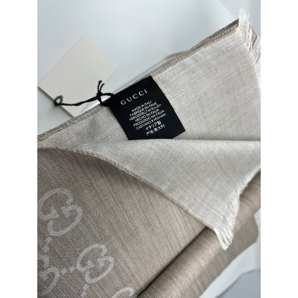 Gucci GG jacquard silk wool shawl dark grey scarf - Picture 8 of 8